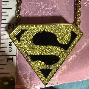 Gold crystal and Black Pendant Superman Necklace